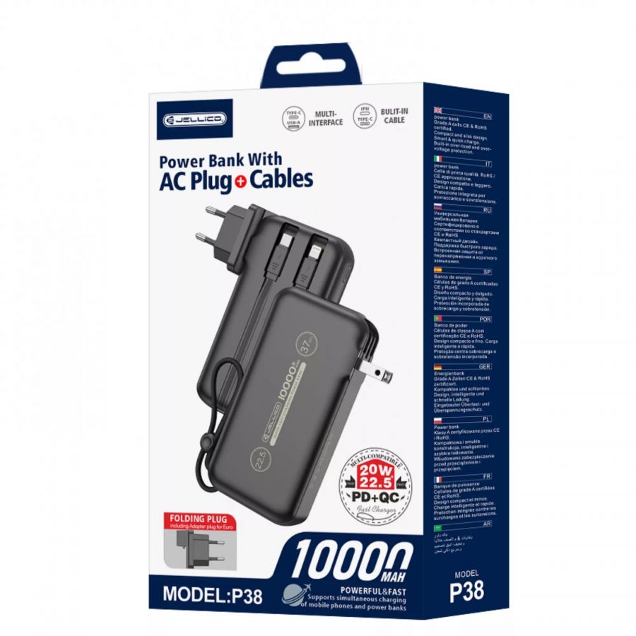Power Bank (Batterie Externe) 10000mAh 22.5W JELLICO P38 (Boite/blister) noir
