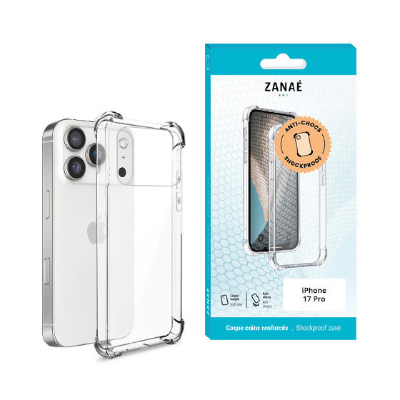 Coque Silicone transparent avec coins renforces pour iPhone 17 Pro / 18 Pro, Transparent