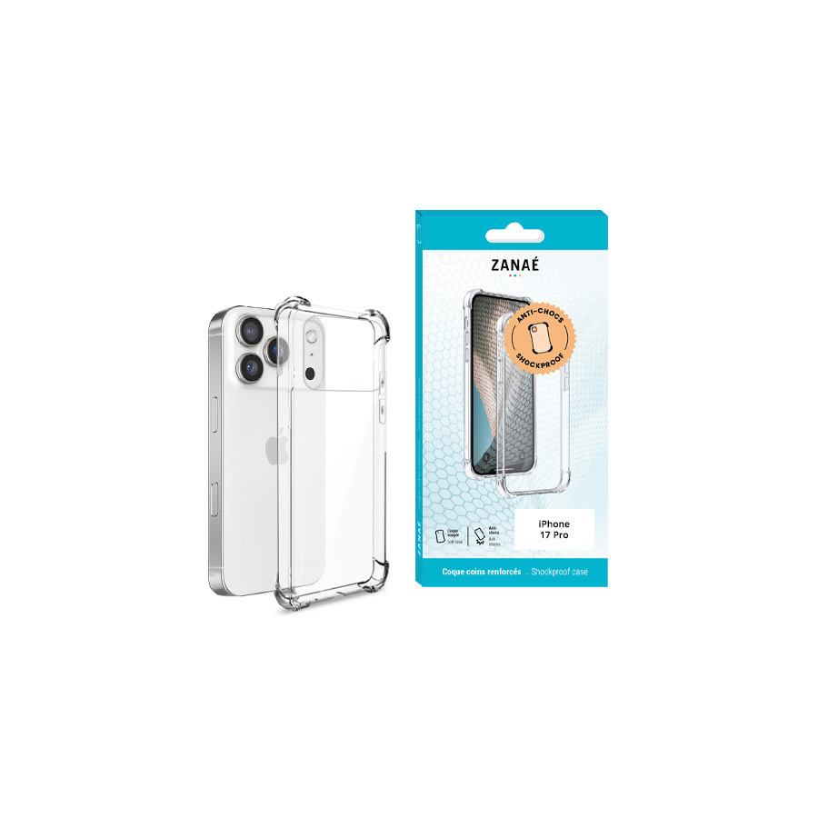 Coque Silicone transparent avec coins renforces pour iPhone 17 Pro, Transparent