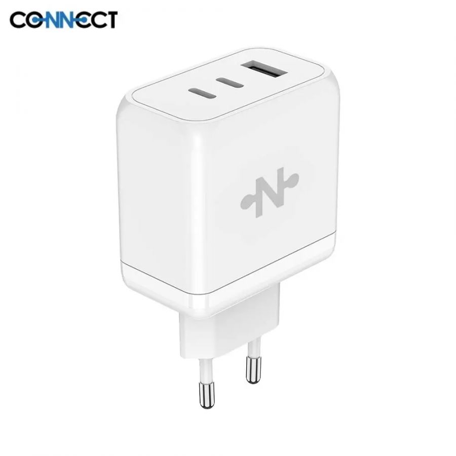 Chargeur Secteur GaN CONNECT MC-CBTAC65W 65W (USB + 2 USB-C) Blanc