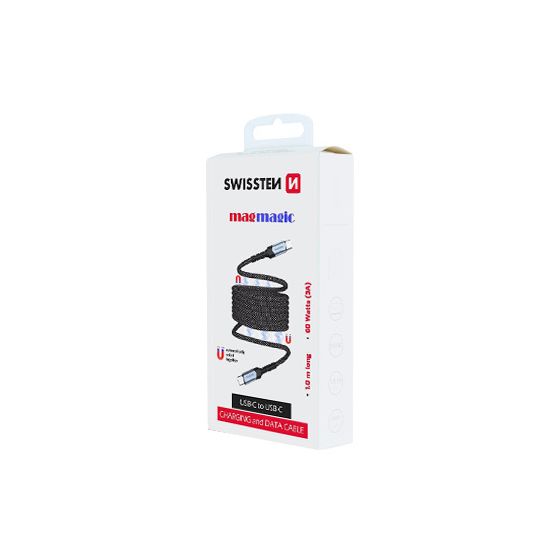 Câble auto-enroulant, USB-C vers USB-C, 1m, Swissten, Noir