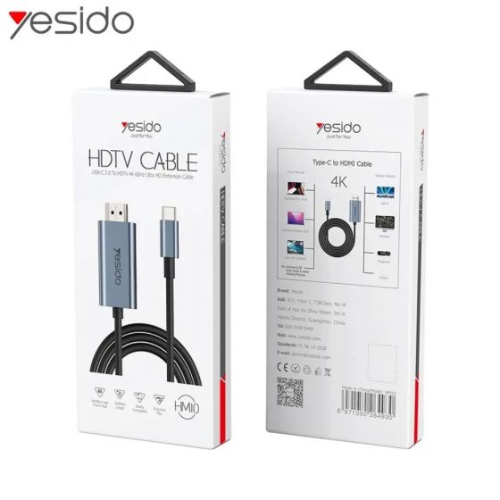 Câble USB-C Mâle vers HDMI Yesido Mâle 4K (60Hz) 2m - HM10 - Noir