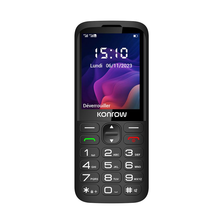 Konrow Senior 280 Next 4G (2.8'' - Double Sim - Avec Station de charge) Noir