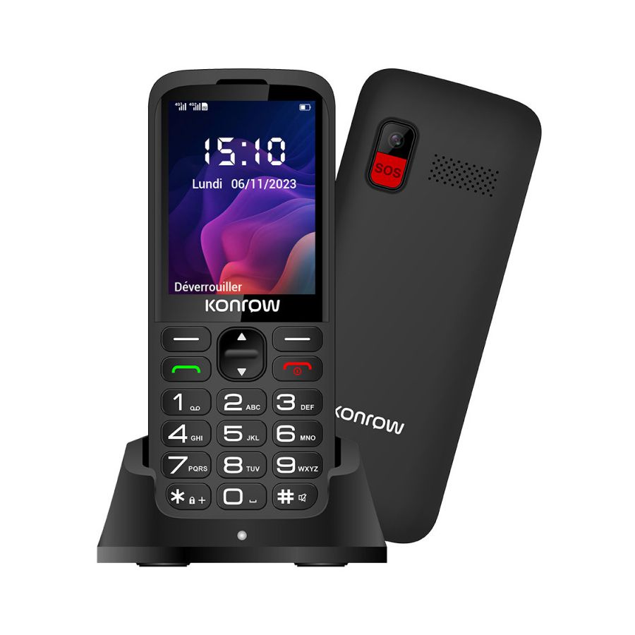 Konrow Senior 280 Next 4G (2.8'' - Double Sim - Avec Station de charge) Noir
