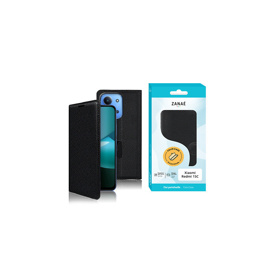 Etui Portefeuille Zanae pour Redmi 15C, noir