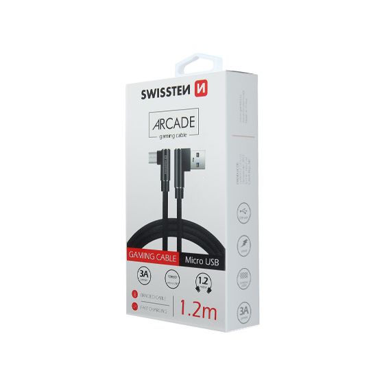 Câble Arcade, USB-A, Micro USB, 1.2m, Swissten, Noir