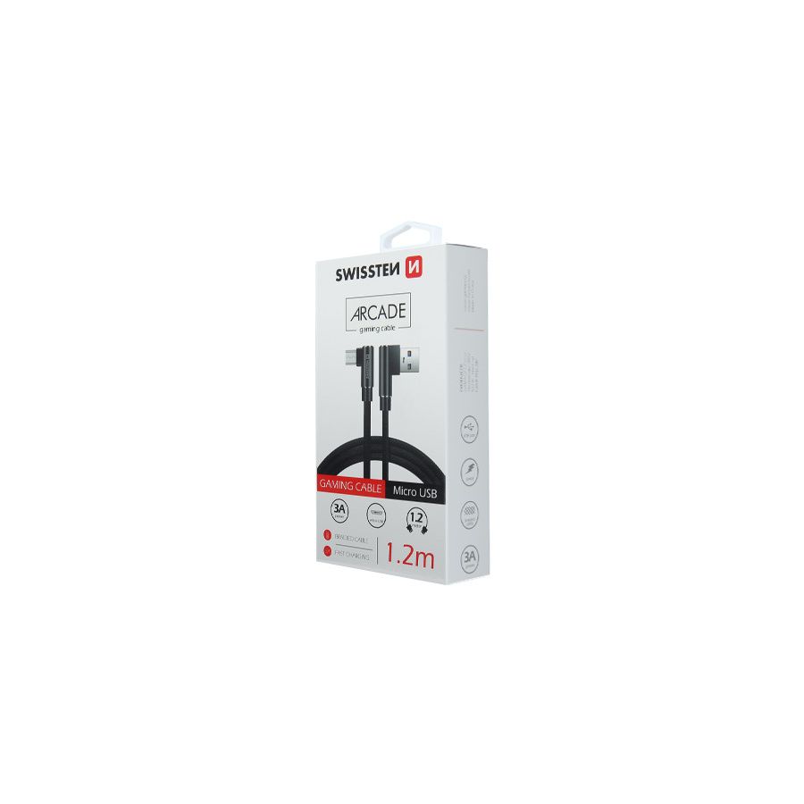 Câble Arcade, USB-A, Micro USB, 1.2m, Swissten, Noir