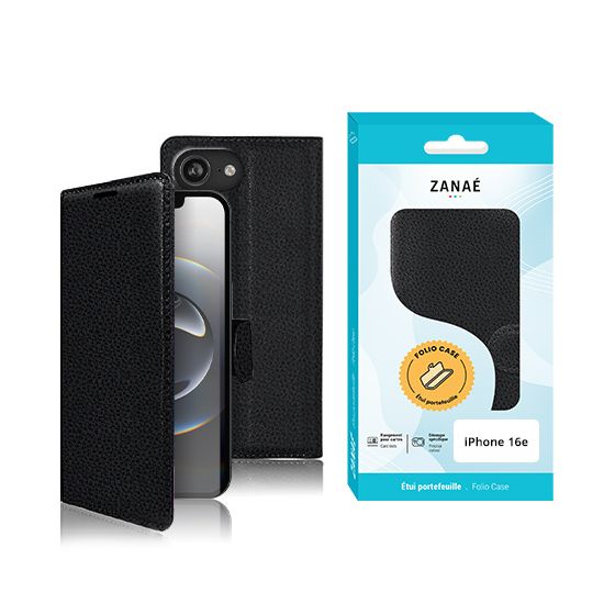 Etui Portefeuille Zanae pour iPhone 16e, Noir