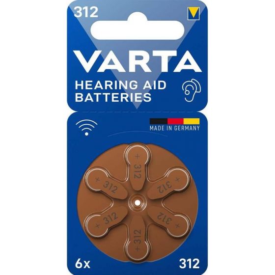 6 piles pour appareil auditif Varta A312 0% Mercury/Hg