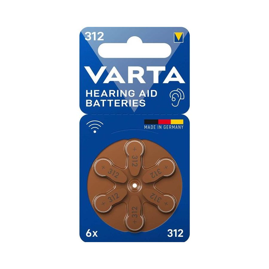 6 piles pour appareil auditif Varta A312 0% Mercury/Hg