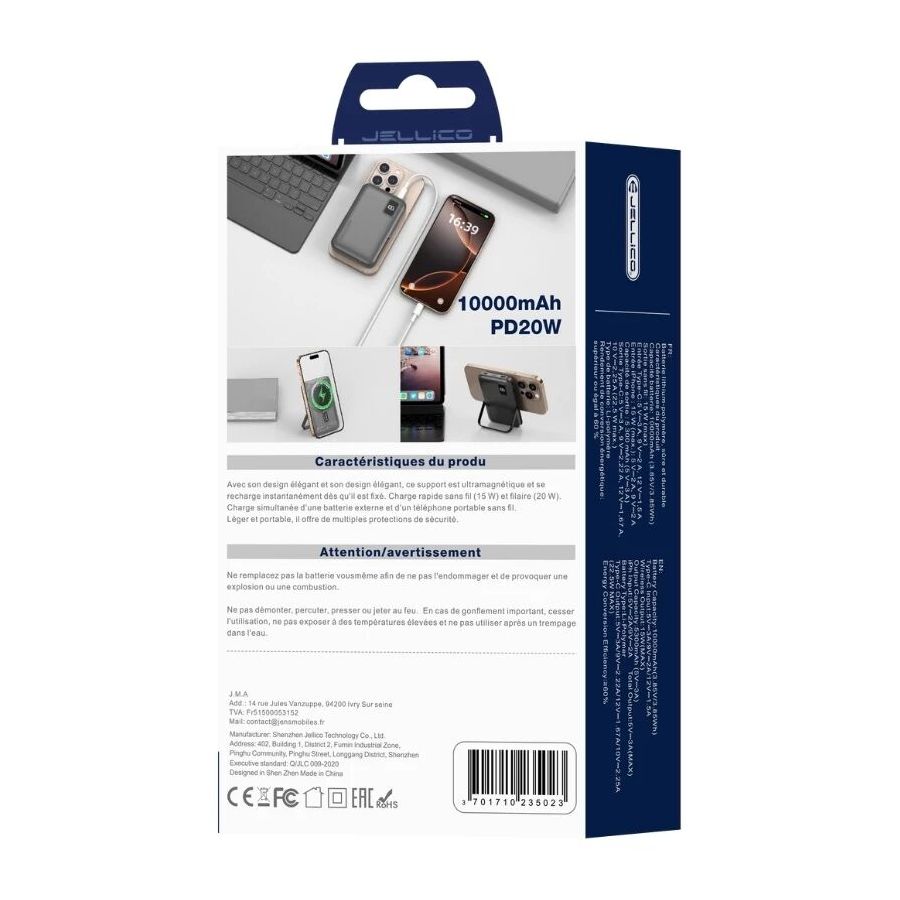 Power Bank (Batterie Externe) Magsafe Ultraslim 10000mAh 15W JELLICO P40 noir