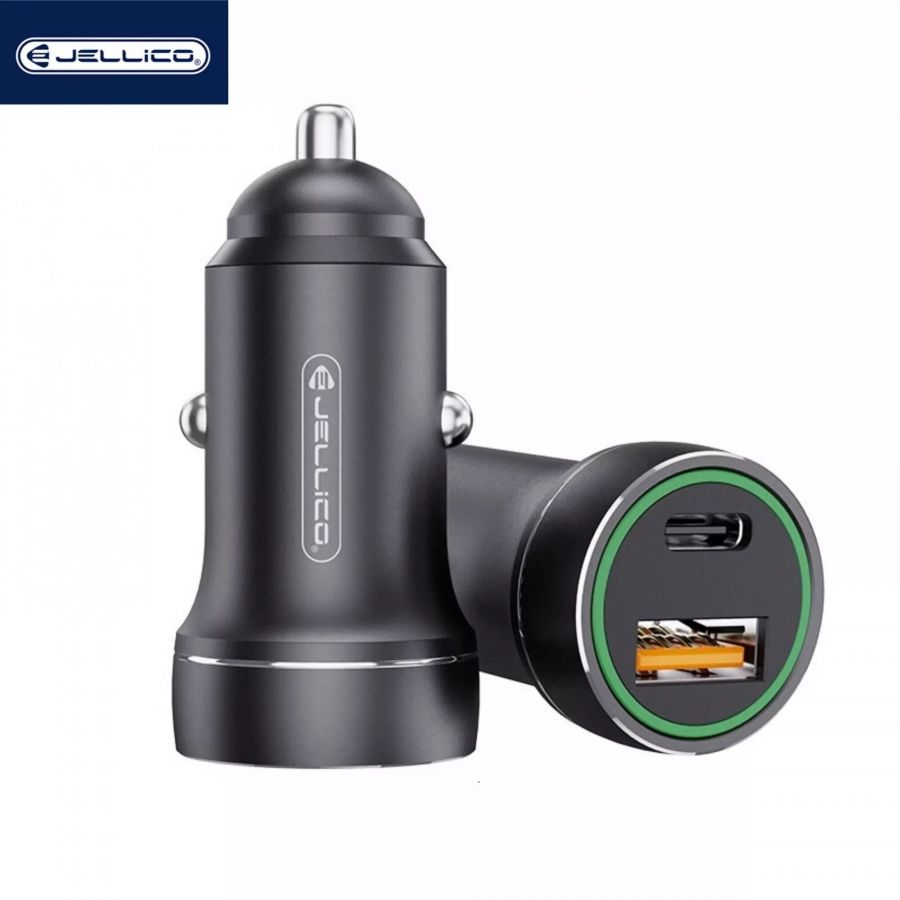 JELLICO Adaptateur secteur double ports USB (18W) + USB-C/Type C (20W) voiture JELLICO F4 noir