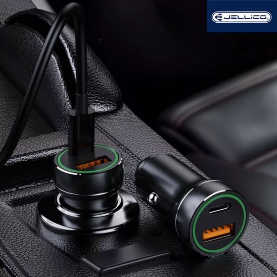 JELLICO Adaptateur secteur double ports USB (18W) + USB-C/Type C (20W) voiture JELLICO F4 noir