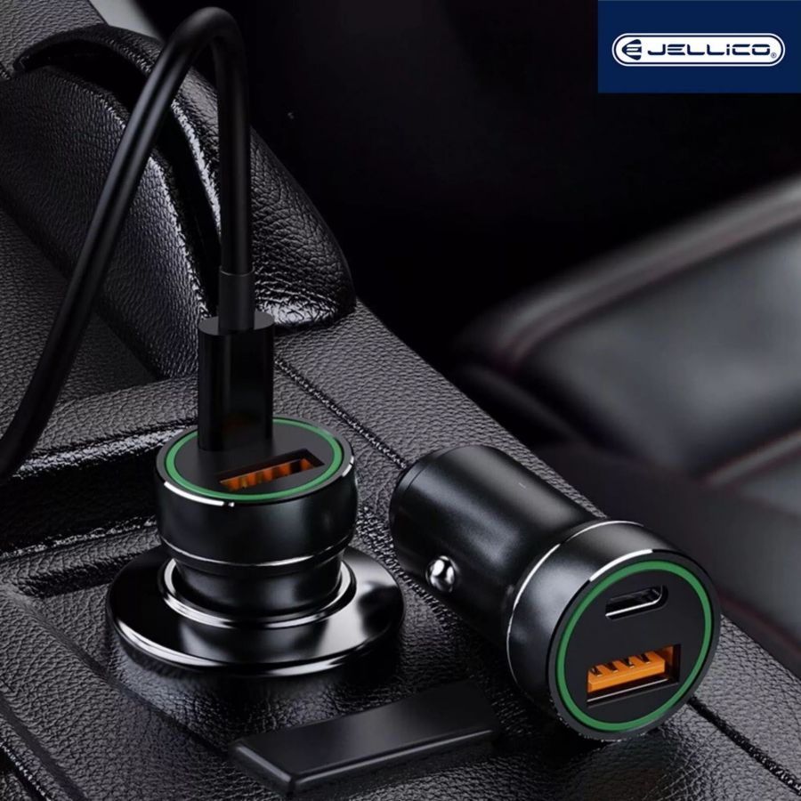 JELLICO Adaptateur secteur double ports USB (18W) + USB-C/Type C (20W) voiture JELLICO F4 noir