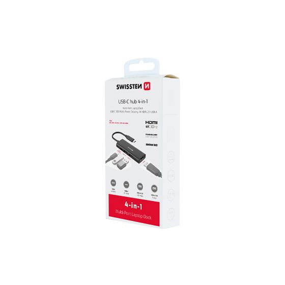 Multiport Aluminium Swissten USB-C 4 en 1, Noir
