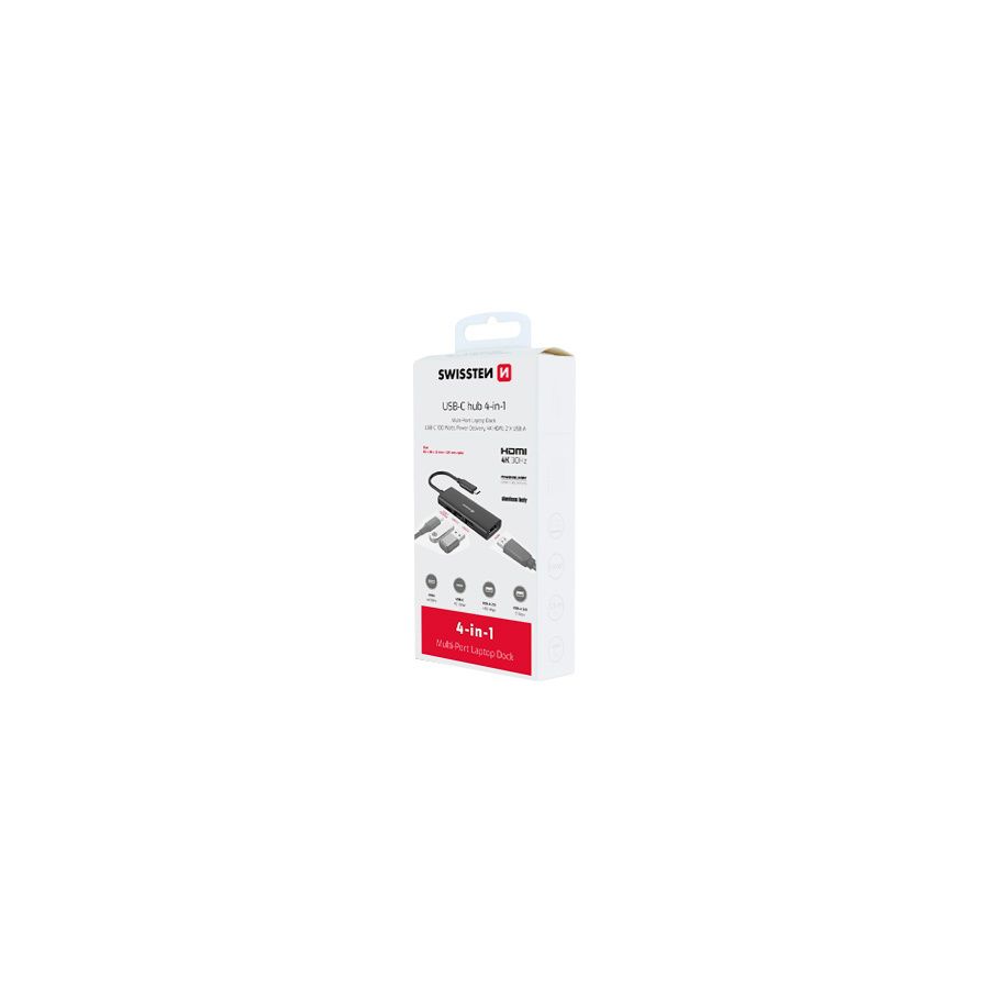 Multiport Aluminium Swissten USB-C 4 en 1, Noir