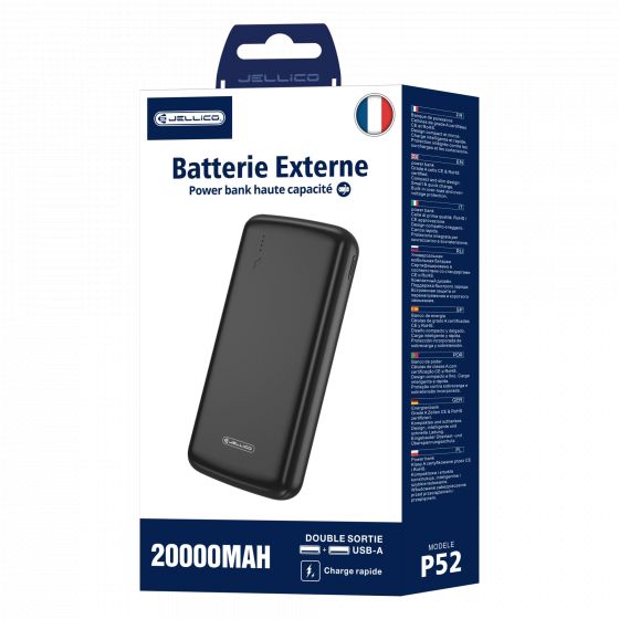 Power Bank (Batterie Externe) 20000mAh 74W double port JELLICO P52 noir
