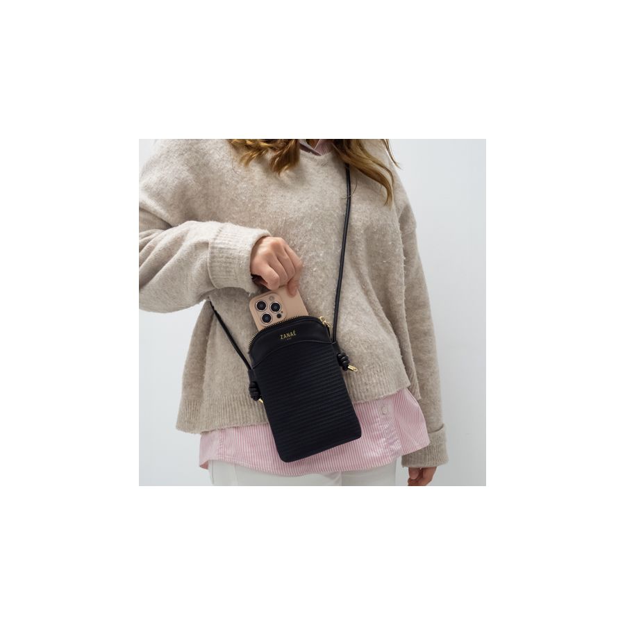 Sacoche Bandoulière Crossbody Phone Bag, Obsidian Noir