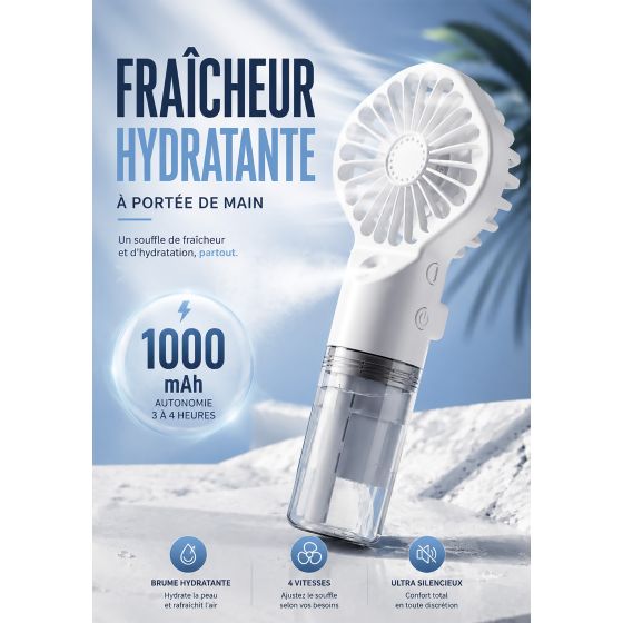 Mini Ventilateur Portable avec Humidificateur 1000mAh Blanc