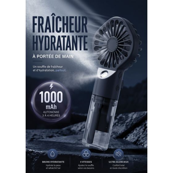 copy ofMini Ventilateur Portable avec Humidificateur 1000mAh Noir