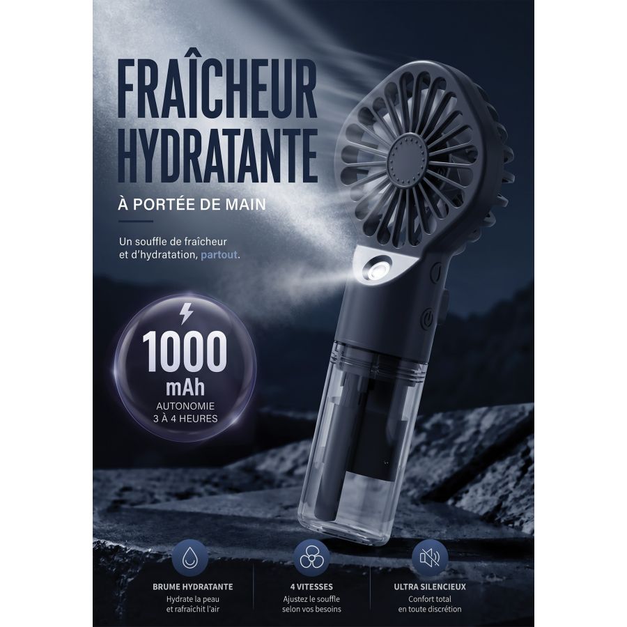 copy ofMini Ventilateur Portable avec Humidificateur 1000mAh Noir