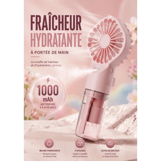 copy ofMini Ventilateur Portable avec Humidificateur 1000mAh Rose