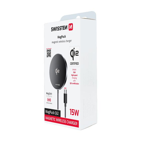 Chargeur par induction 15W, MagSafe Qi2, Swissten, Noir