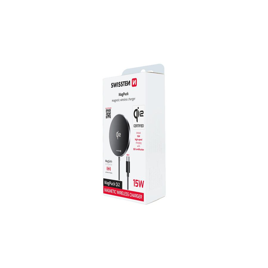 Chargeur par induction 15W, MagSafe Qi2, Swissten, Noir