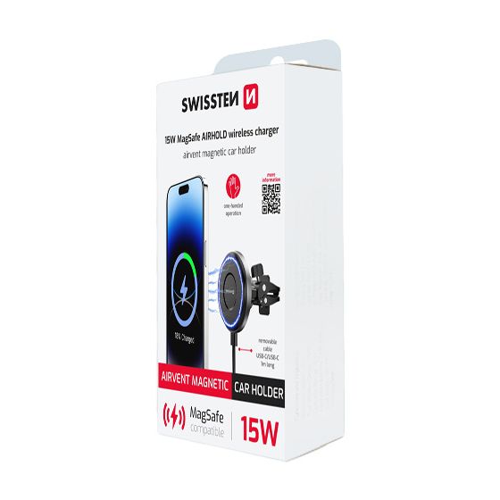 Support voiture magnétique MAGSAFE sur ventilation Swissten Noir