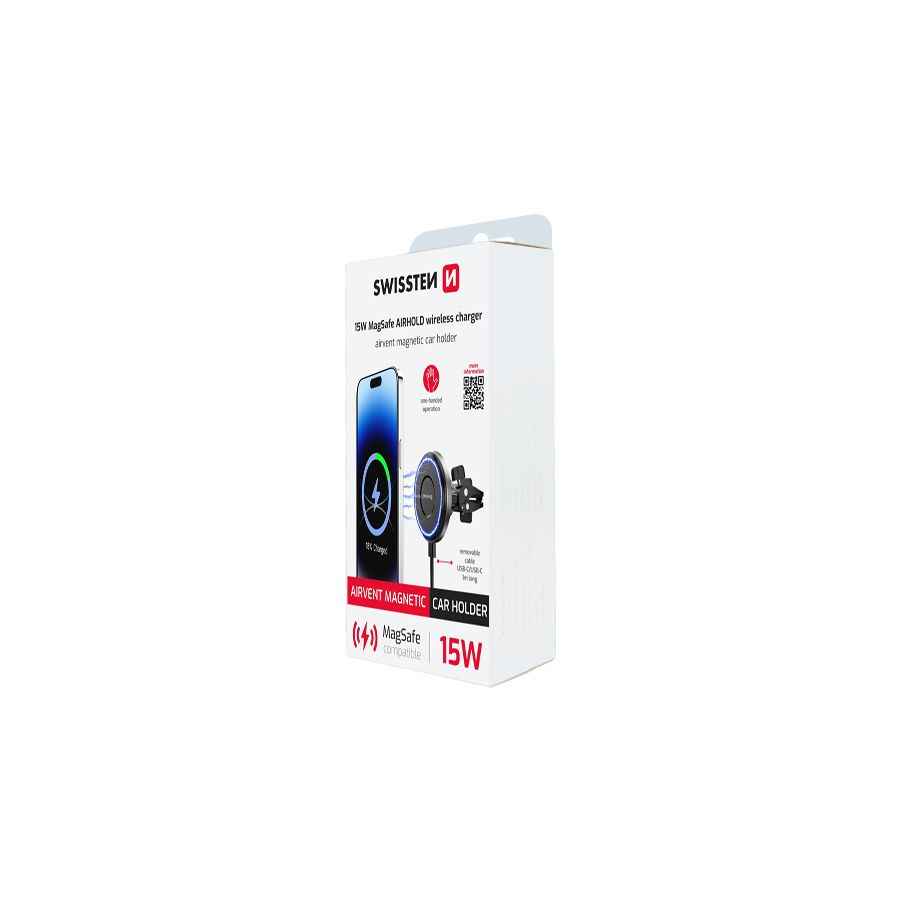 Support voiture magnétique MAGSAFE sur ventilation Swissten Noir
