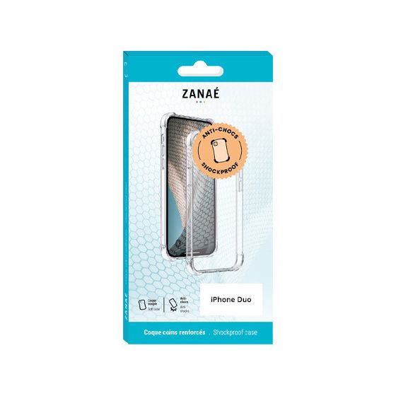 Coque Silicone transparent avec coins renforces pour iPhone DUO, transparent