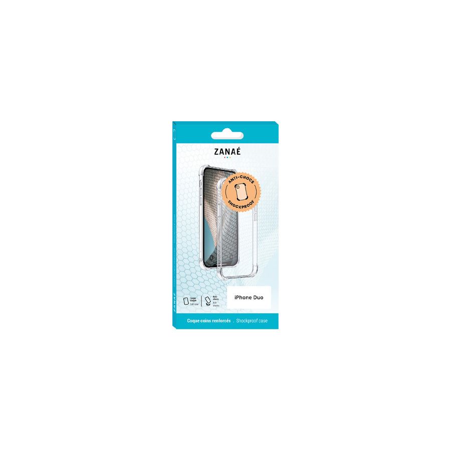 Coque Silicone transparent avec coins renforces pour iPhone DUO, transparent